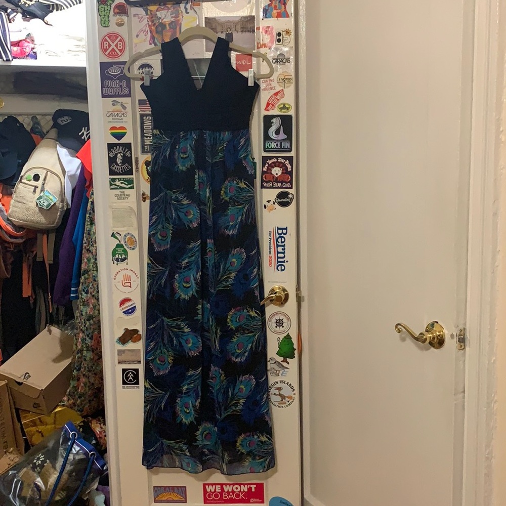 Halter maxi dress with Peacock print